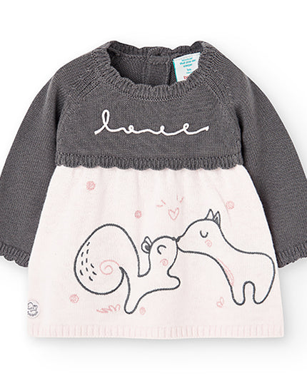 Boboli-ROSE-Knitwear dress bicolour for baby girl-105028-3000