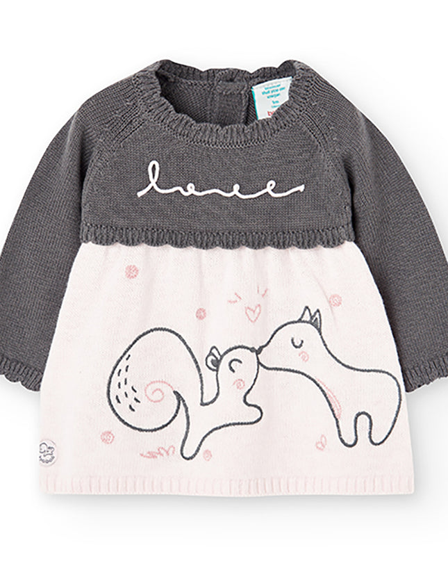 Boboli-ROSE-Knitwear dress bicolour for baby girl-105028-3000