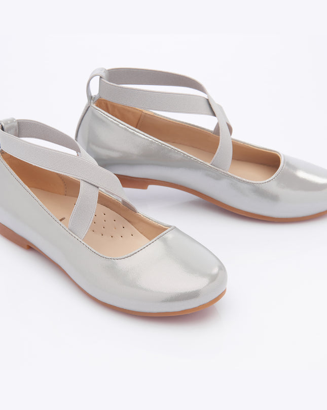 Perla-V50B-Silver-Satin Ballerina Flats