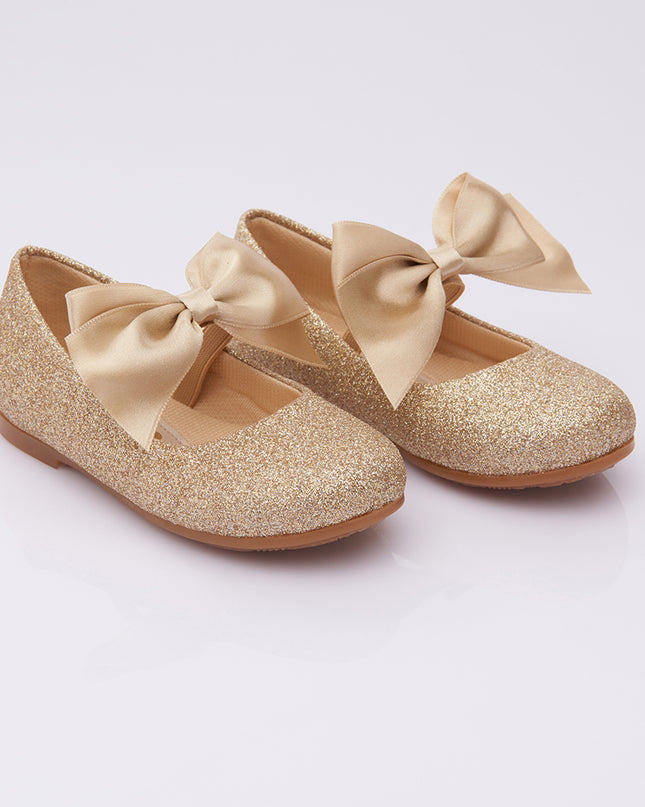 PERLA-V103B-GLITTER GOLD-ELASTIC BOW FLATS