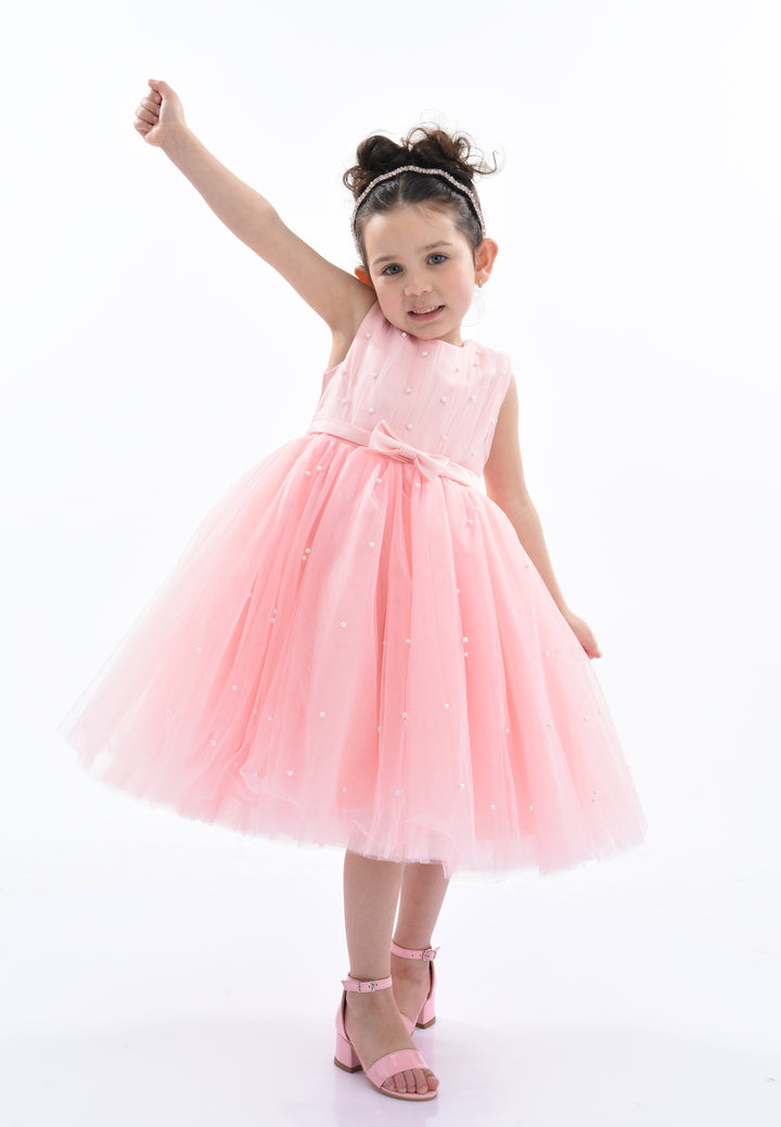 Pink Pearl Bow Tulle Dress