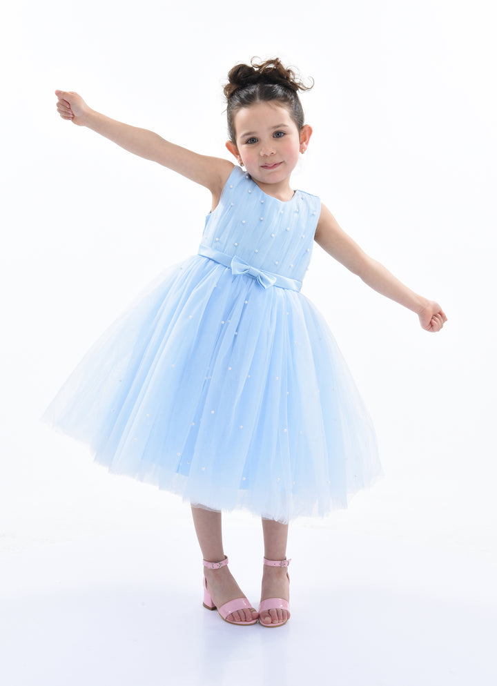 Blue Pearl Bow Tulle Dress