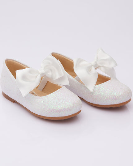 PERLA-V103B-GLITTER WHITE-ELASTIC BOW FLATS