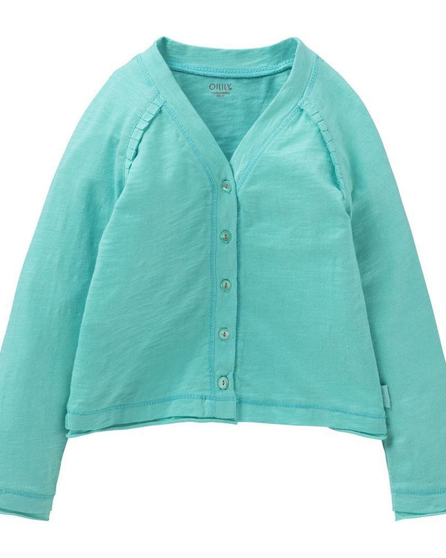 OILILY-TOPS-Tonkey jersey cardigan-garment dye turquoise Light Blue