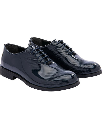 Moustache-Closed Lace Perforated Dress Shoes-ERK18-Patent Dark Blue