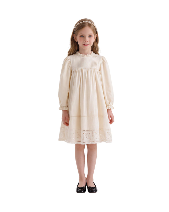 kids atelier sweet cactus Beige Eyelet Embroidered Dress