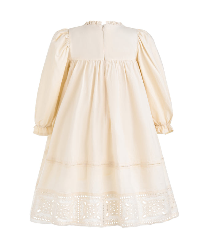 kids atelier sweet cactus Beige Eyelet Embroidered Dress
