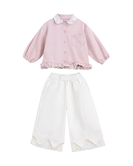 kids atelier sweet cactus Light Pink Lace-Trim Pants Set