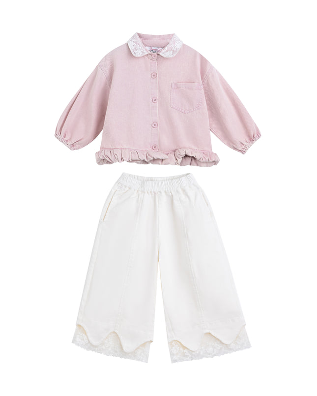 kids atelier sweet cactus Light Pink Lace-Trim Pants Set