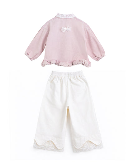 kids atelier sweet cactus Light Pink Lace-Trim Pants Set