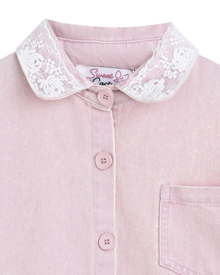 kids atelier sweet cactus Light Pink Lace-Trim Pants Set