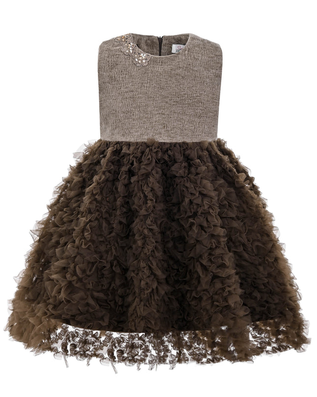 kids atelier sweet cactus Brown Ruffle Occasion Dress