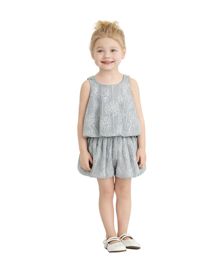 kids atelier sweet cactus Gray Floral Embroidered Short Set