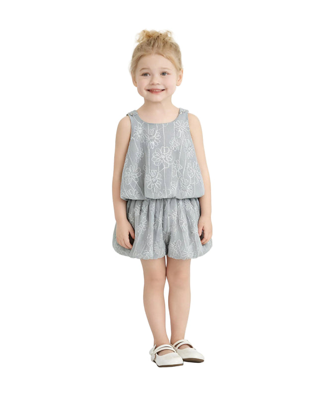 kids atelier sweet cactus Gray Floral Embroidered Short Set