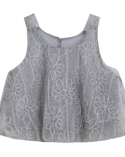 kids atelier sweet cactus Gray Floral Embroidered Short Set