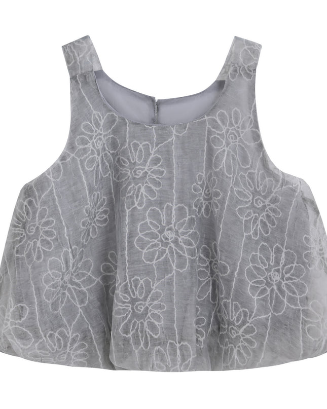 kids atelier sweet cactus Gray Floral Embroidered Short Set