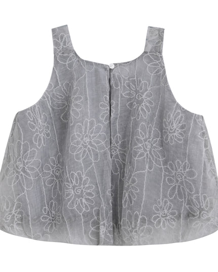 kids atelier sweet cactus Gray Floral Embroidered Short Set