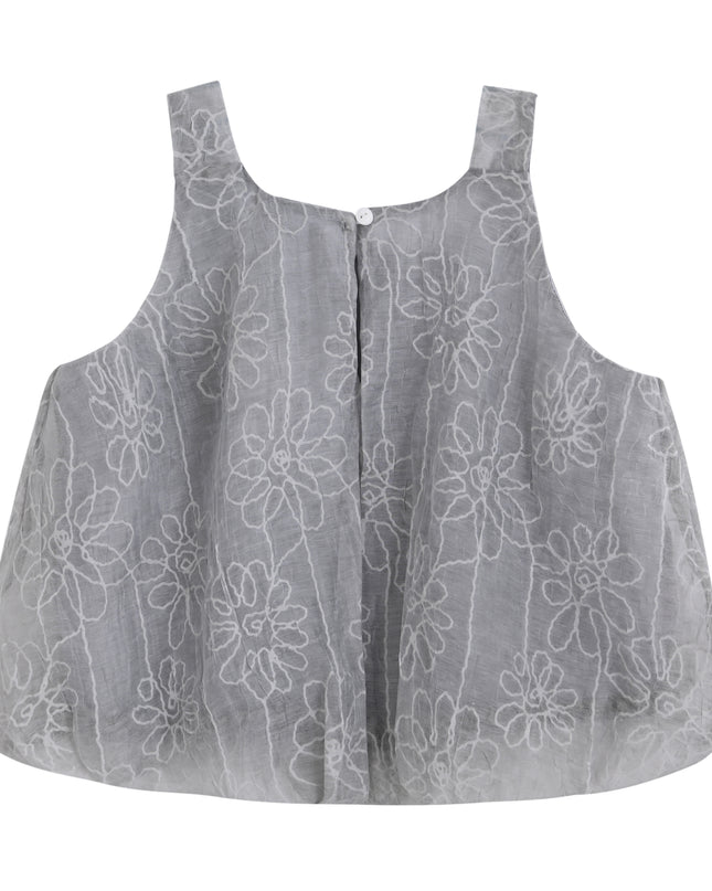 kids atelier sweet cactus Gray Floral Embroidered Short Set