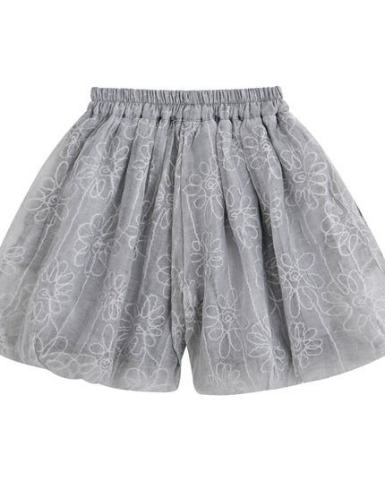 kids atelier sweet cactus Gray Floral Embroidered Short Set