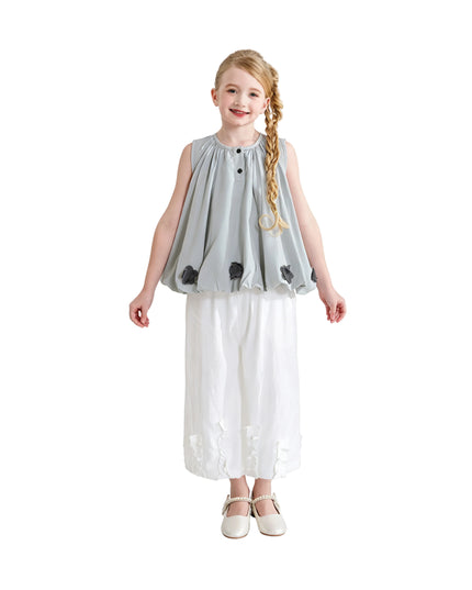 kids atelier sweet cactus Gray Bloom Pants Set