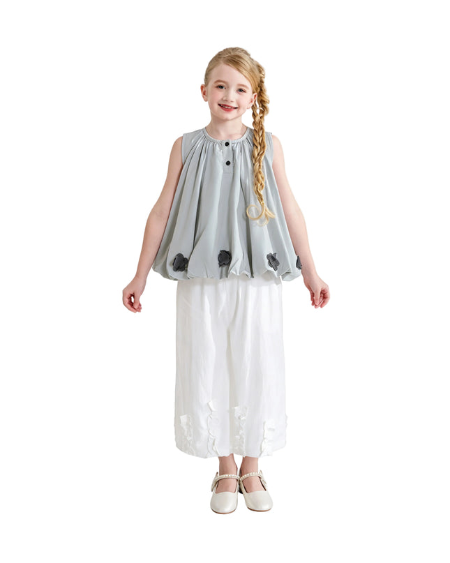 kids atelier sweet cactus Gray Bloom Pants Set