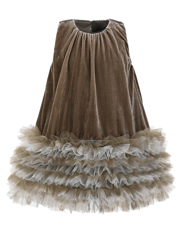 kids atelier sweet cactus Brownish-Gray Velvet & Tulle Dress