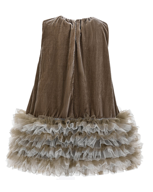 kids atelier sweet cactus Brownish-Gray Velvet & Tulle Dress