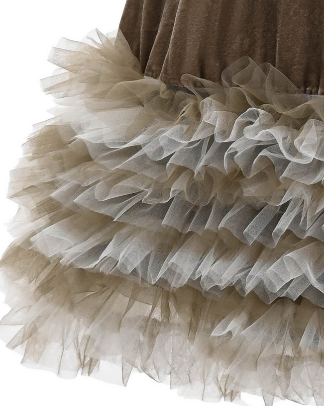 kids atelier sweet cactus Brownish-Gray Velvet & Tulle Dress