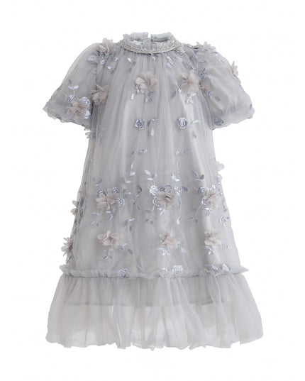 kids atelier sweetcactus Silver Bloom Embroidered Occasion Dress
