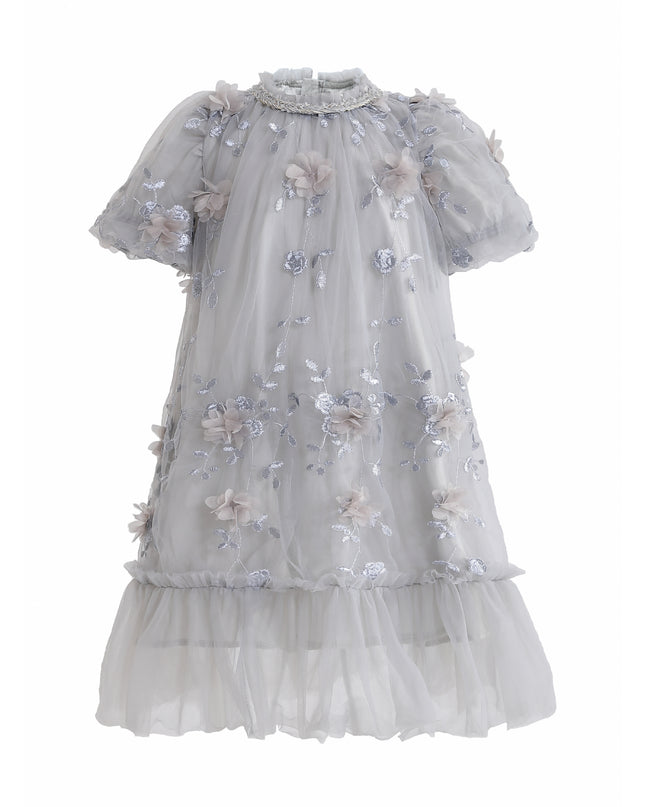 kids atelier sweetcactus Silver Bloom Embroidered Occasion Dress