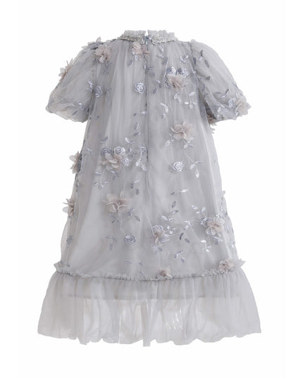 kids atelier sweetcactus Silver Bloom Embroidered Occasion Dress