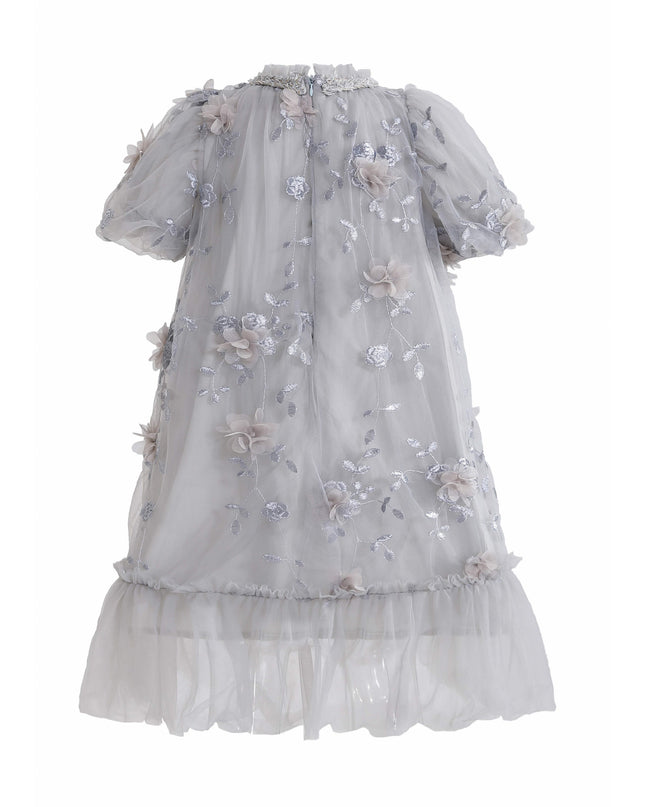 kids atelier sweetcactus Silver Bloom Embroidered Occasion Dress