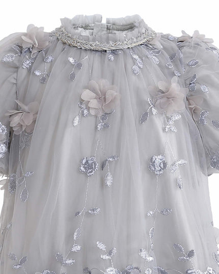 kids atelier sweetcactus Silver Bloom Embroidered Occasion Dress
