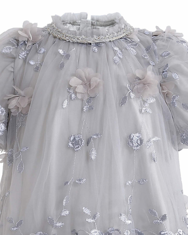 kids atelier sweetcactus Silver Bloom Embroidered Occasion Dress