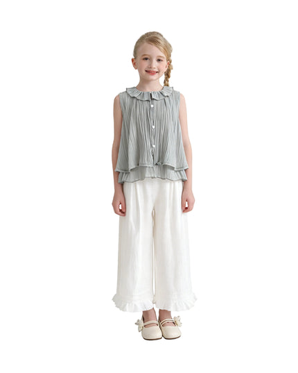 kids atelier sweet cactus Gray Ruffle Pants Set