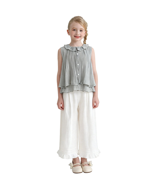 kids atelier sweet cactus Gray Ruffle Pants Set