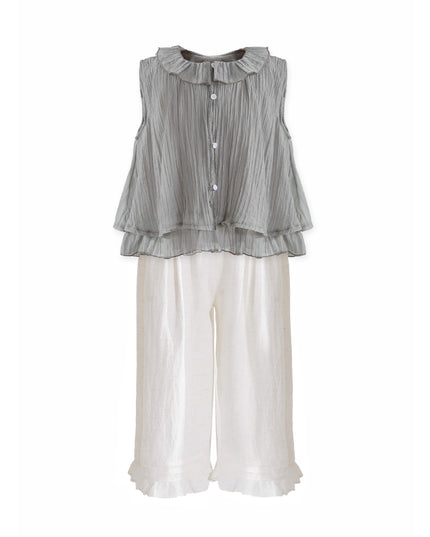 kids atelier sweet cactus Gray Ruffle Pants Set