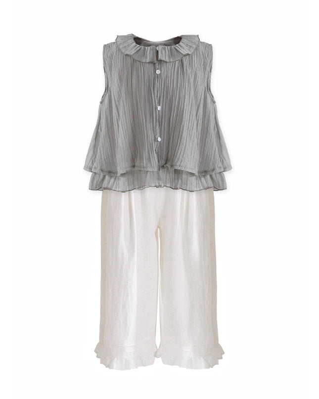 kids atelier sweet cactus Gray Ruffle Pants Set