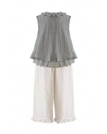 kids atelier sweet cactus Gray Ruffle Pants Set