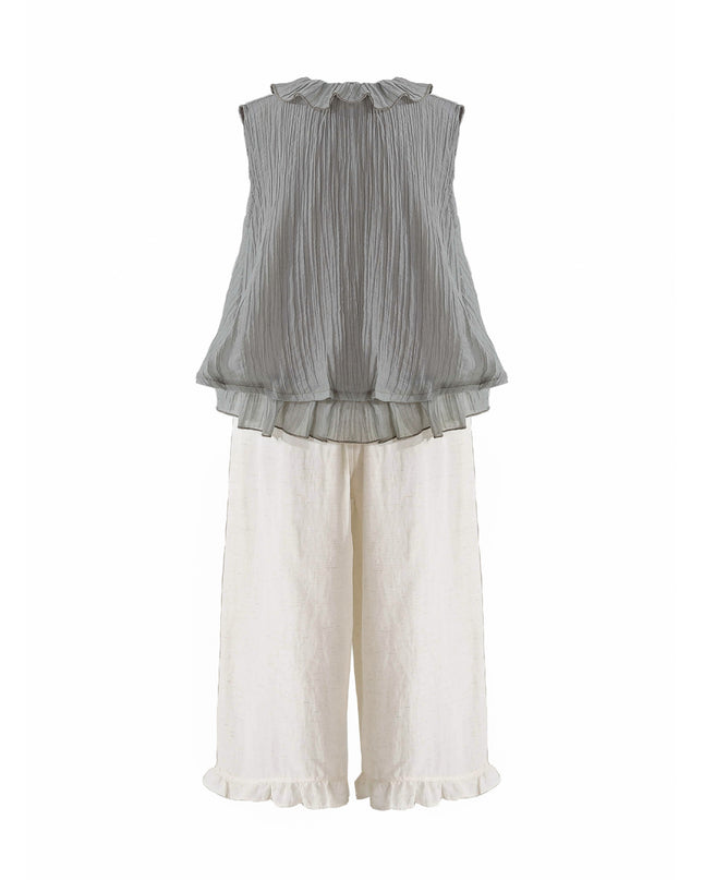 kids atelier sweet cactus Gray Ruffle Pants Set
