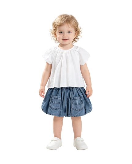 kids atelier sweet cactus White Lace-Trim Bow Skirt Set