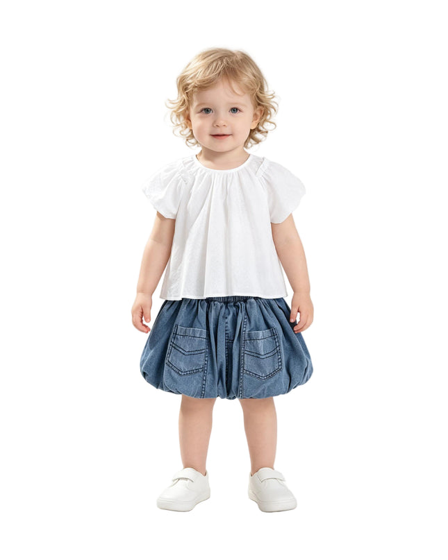 kids atelier sweet cactus White Lace-Trim Bow Skirt Set