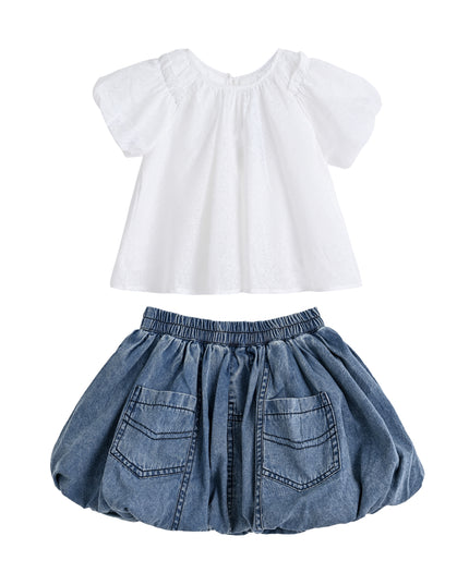 kids atelier sweet cactus White Lace-Trim Bow Skirt Set