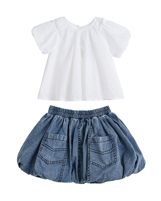 kids atelier sweet cactus White Lace-Trim Bow Skirt Set