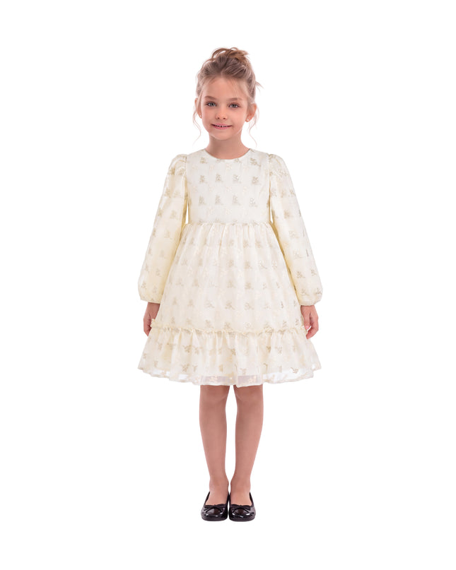 kids atelier sweet cactus Cream Gold Motif Ruffle Dress