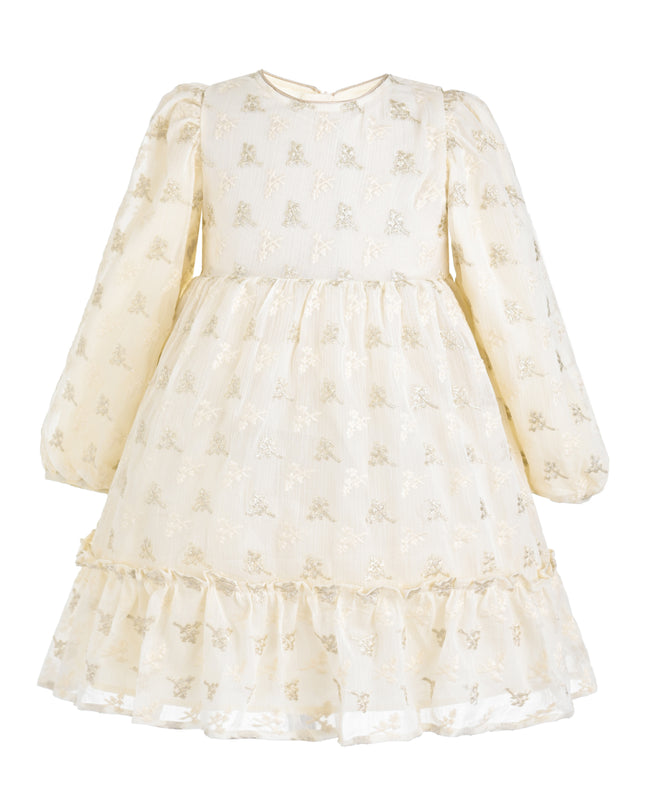 kids atelier sweet cactus Cream Gold Motif Ruffle Dress
