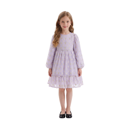kids atelier sweet cactus Purple Gold Motif Ruffle Dress