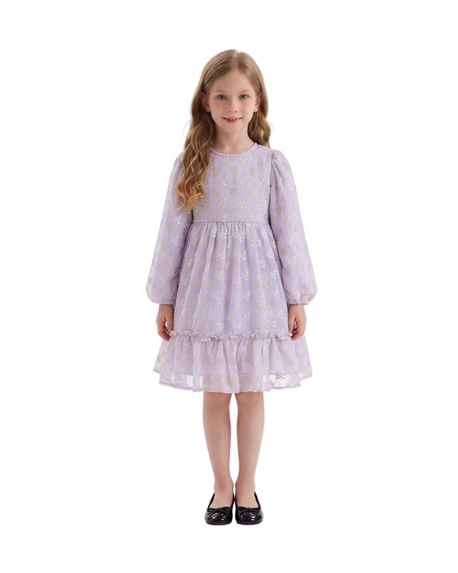 kids atelier sweet cactus Purple Gold Motif Ruffle Dress