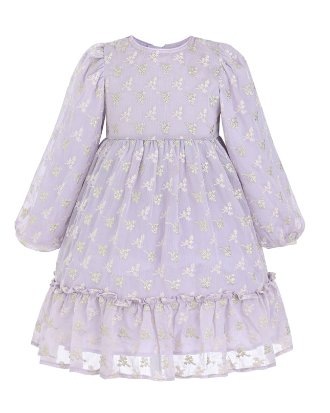 kids atelier sweet cactus Purple Gold Motif Ruffle Dress