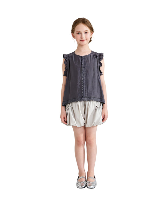 kids atelier sweet cactus Gray Lace Shorts Set